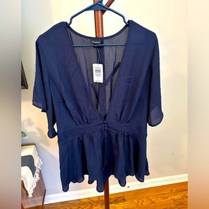 Navy Torrid sheer blouse size 0x. Tag still on